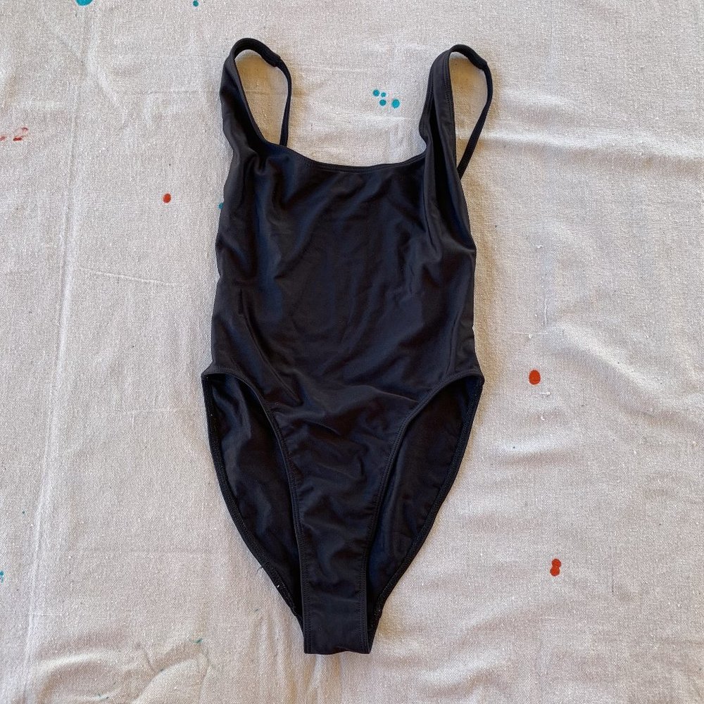 American Apparel Black High Cut Nylon Tricot One-Piece Swimsuit